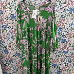 Easel Green and Pink Floral Dress